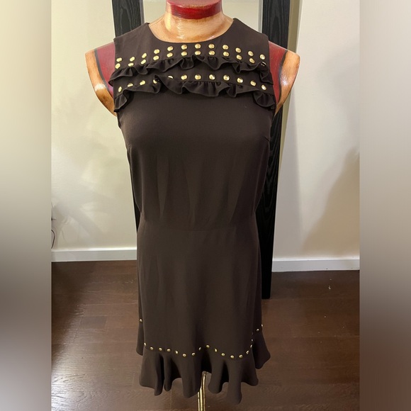 MICHAEL Michael Kors Studded Brown Ruffle-trim Sleeveless Flounce Dress Sz 2 - Picture 6 of 6